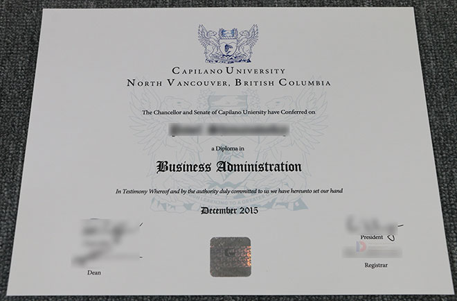 2015 Capilano University Diploma certificate sample
