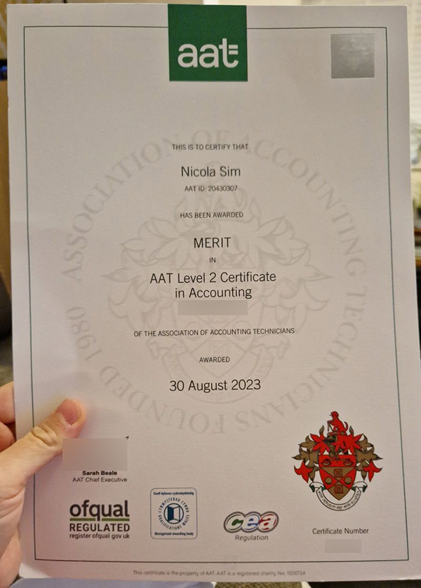2023 AAT Level 2 Diploma Certificate