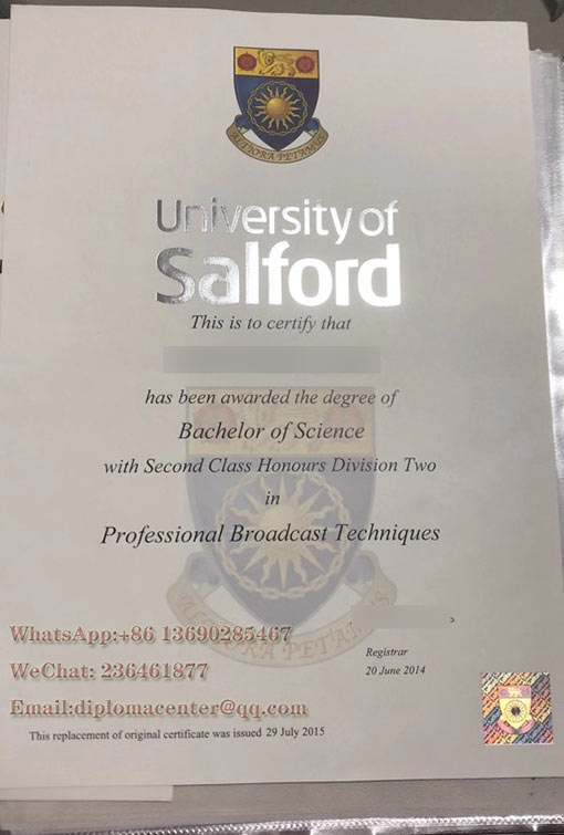 A sample of the University of Salford degree in 2014