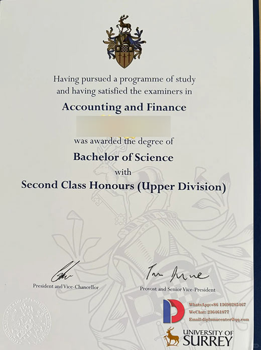 Sample of a Bachelor of Science degree from the University of Surrey