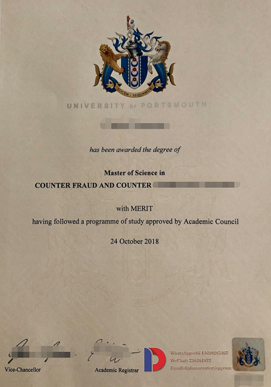 Sample of the Master of Science degree from the University of Portsmouth in 2018