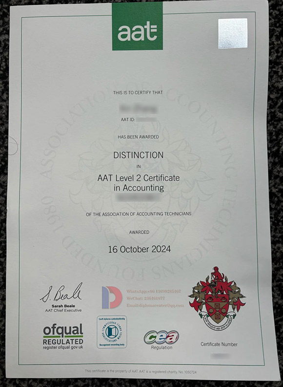 Sample of AAT Level 2 Accounting Diploma Certificate in 2024