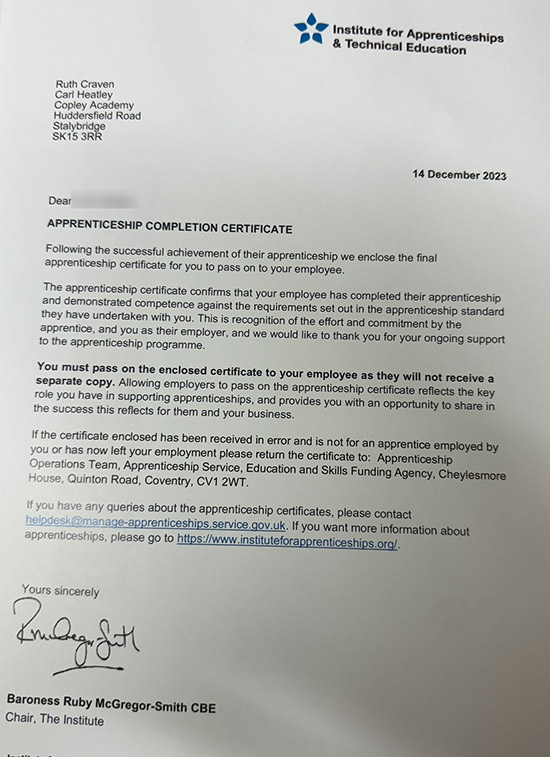 Sample of Apprentice Graduation Certificate for 2023