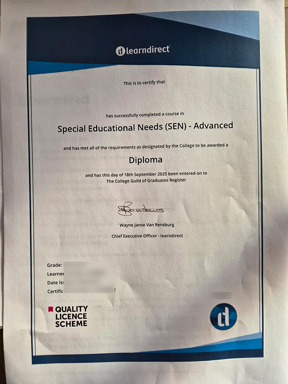 2025 Special Education Needs (SEN) - Advanced Course Learn Direct Certificate