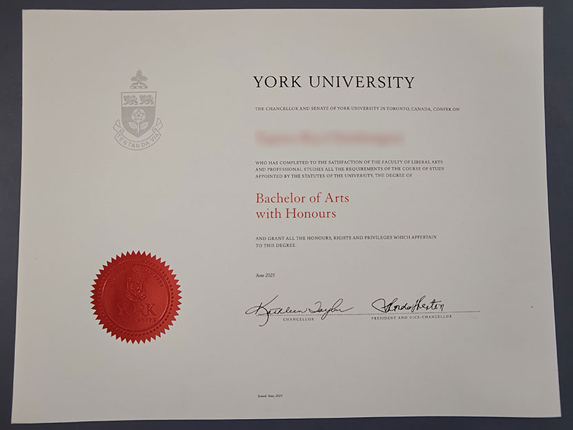 2025 edition sample of York University degrees