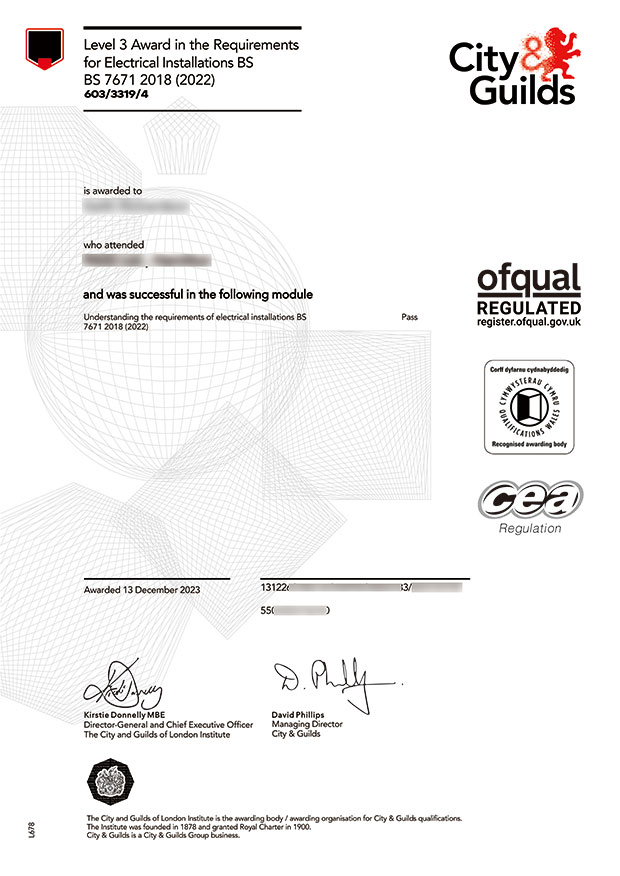 City and Guilds certificate sample