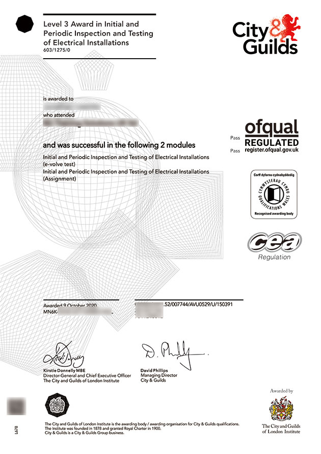 NVQ City and Guilds certificate Sample