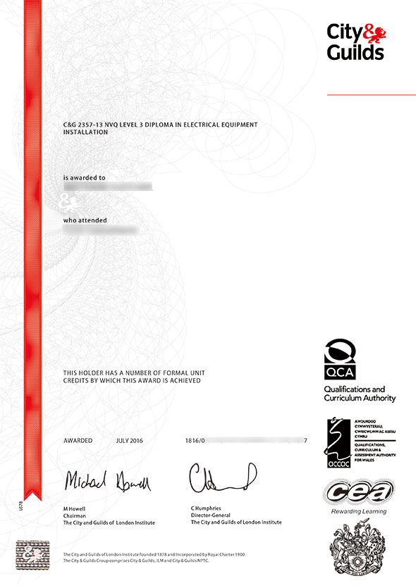 NVQ City and Guilds certificate Sample